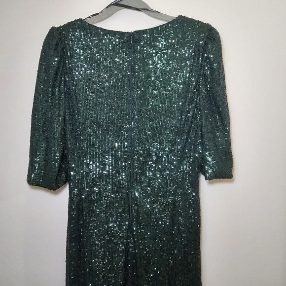 Calvin Klein Green Sequin V-Neck Midi Sheath Dress 3/4 Sleeve Size 14 - Picture 11 of 14